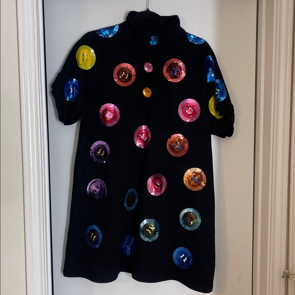 QUEEN OF SPARKLES Black Buttons Dress